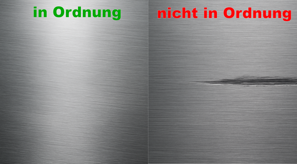 Beispiel für Bildklassifizierung als in Ordnung (fehlerfreie Metalloberfläche) und nicht in Ordnung (Kratzer)